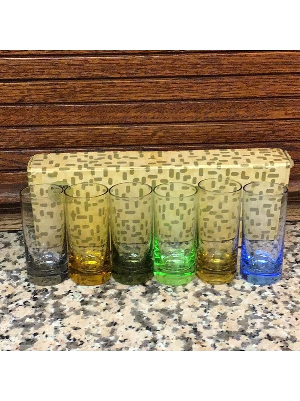 set of 6 colored MCM cordial shot glasses Aperitif